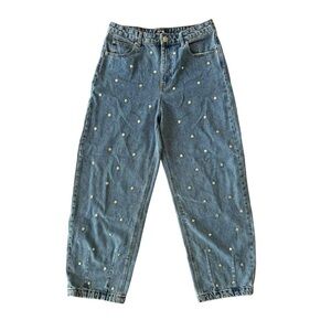 Future Collective Blue Faded Medium Wash Women's Silver Studded Jeans Size 8